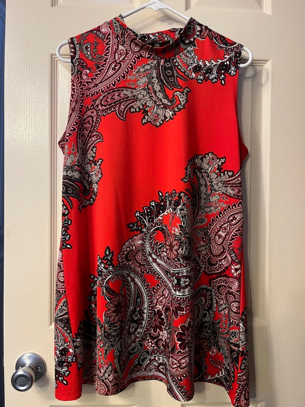 Melissa Paige Red Paisley Mock Neck Sleeveless Tunic